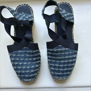 Farylrobin Denim Espadrille Sandals with white and silver accents